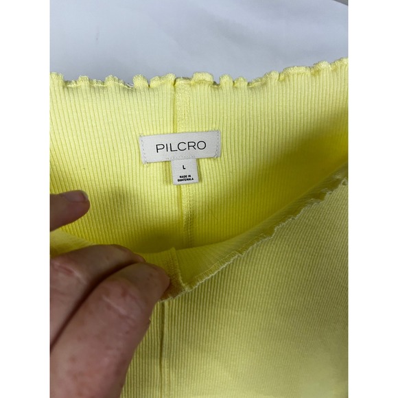 Pilcro Anthropologie Ruffle-Trim Baby Tee Butter Yellow Ribbed- Size Large - Picture 5 of 8